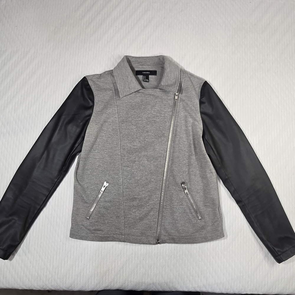Forever 21 Gray and Black Leather Jacket